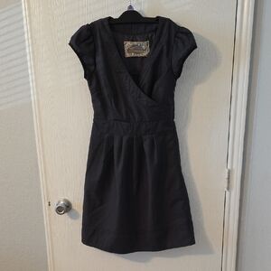 Charcoal Sheath Mini Dress with Puff Cap Sleeves V-Neck